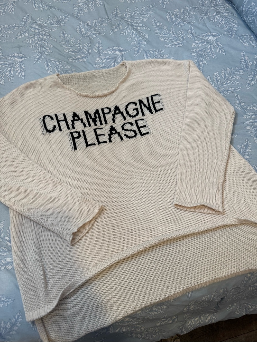 Champagne "CHAMPAGNE PLEASE" Cream Knit Sweater